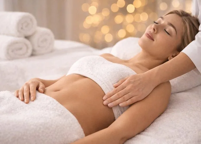 Client relaxing during a hands-on body sculpting session