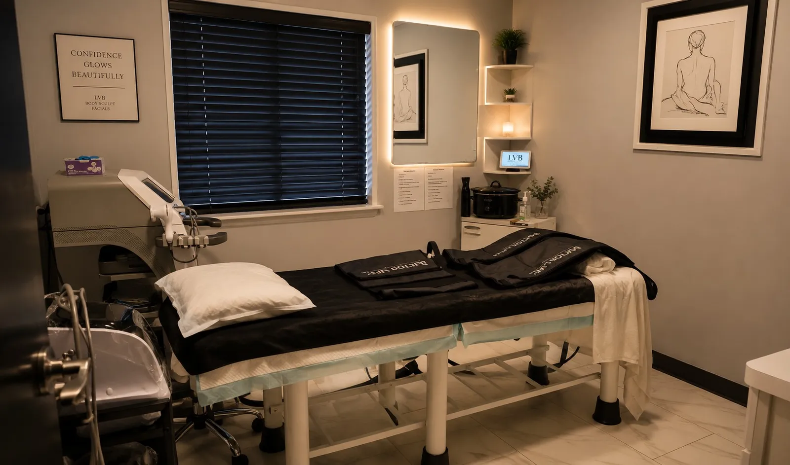 Body sculpting and BodyBoss compression therapy room at LVB Body Sculpt MedSpa in Jefferson Valley, NY